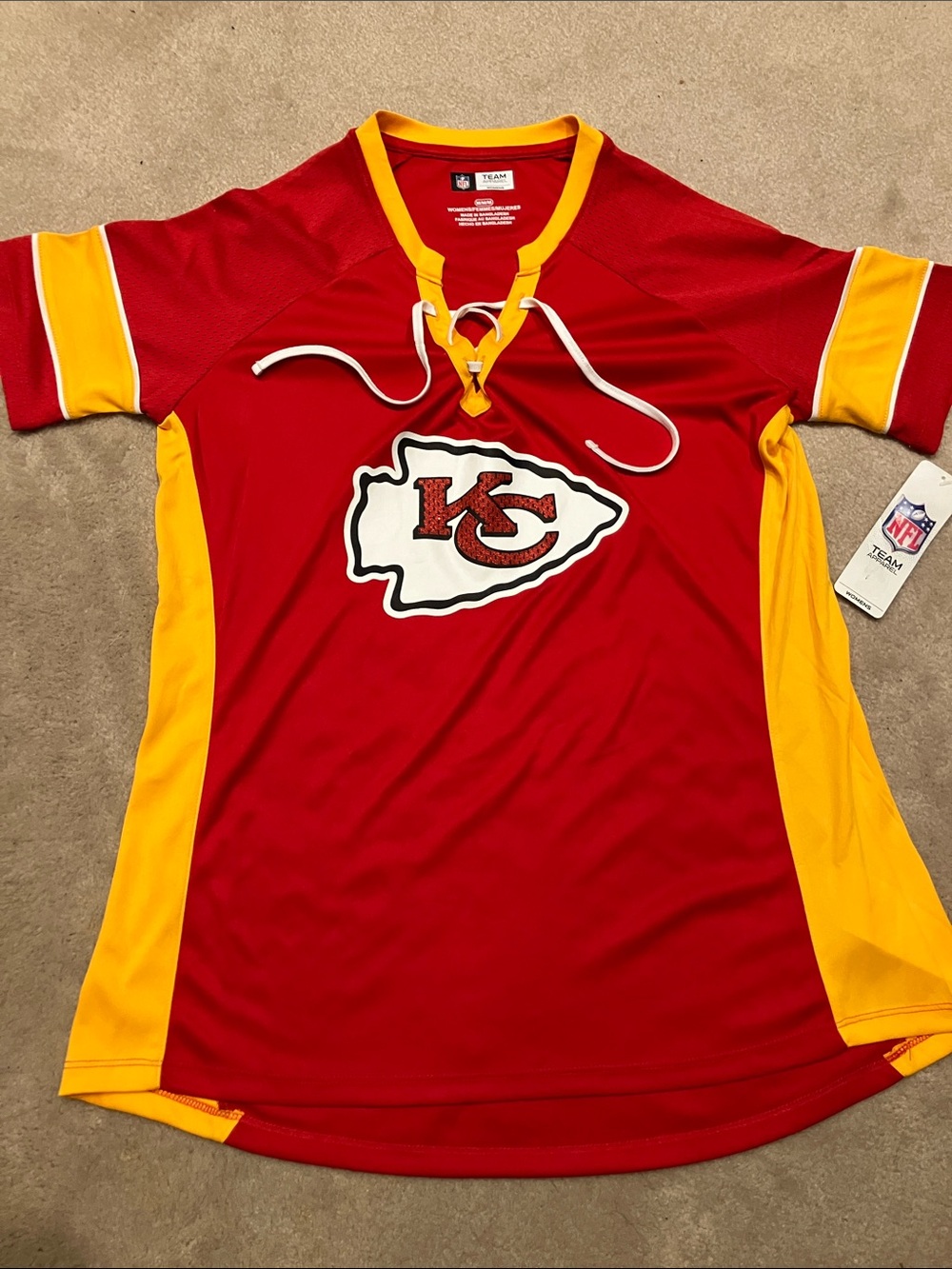 Kansas City Chiefs NFL Red and Gold Lace-Up Women's Team Jersey
